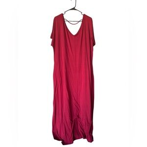 Burgundy Maxi Dress slits on both sides.